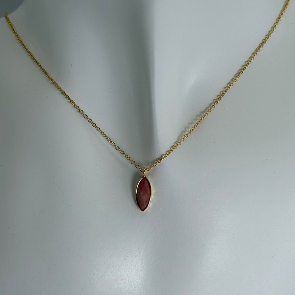 Gorjana Pink Rose Quartz Marquise Pendant Necklace 18k Gold Plated Adjustable - Picture 4 of 9